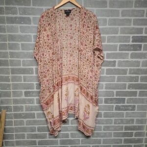 ANGIE Mauve Short Sleeve Kimono Mixed Print Flowy Boho Bohemian Hippie Medium